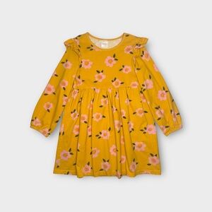 Hanna Andersson Pink Floral Pattern Ruffle Trim Long Sleeve Orange Dress